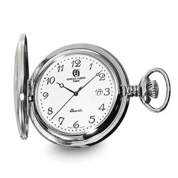 Charles Hubert Stainless Steel White Dial with Date 48mm Pocket Watch